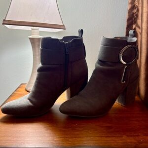 JustFab Dark Brown Ankle Booties with Silver Accent
